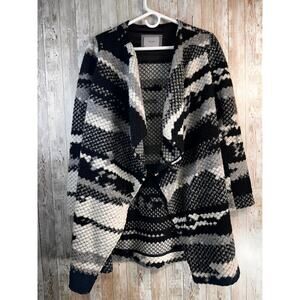 Anthropologie Guest Editor Wool Sweater Coat Womens S Black‎ White Aztec Cascade